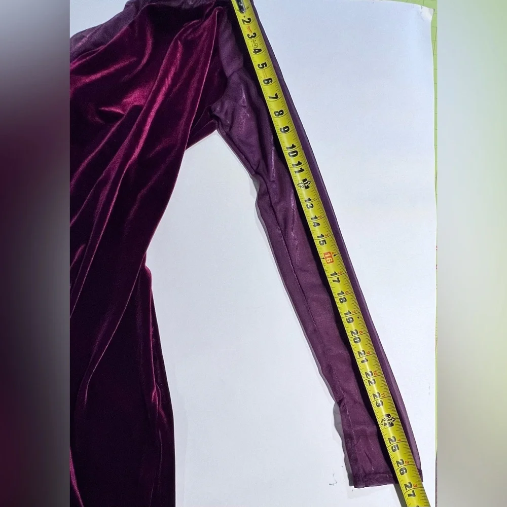Cranberry velvet bodysuit one piece unitard leotard long sleeve pants jumpsuit - Picture 11 of 12
